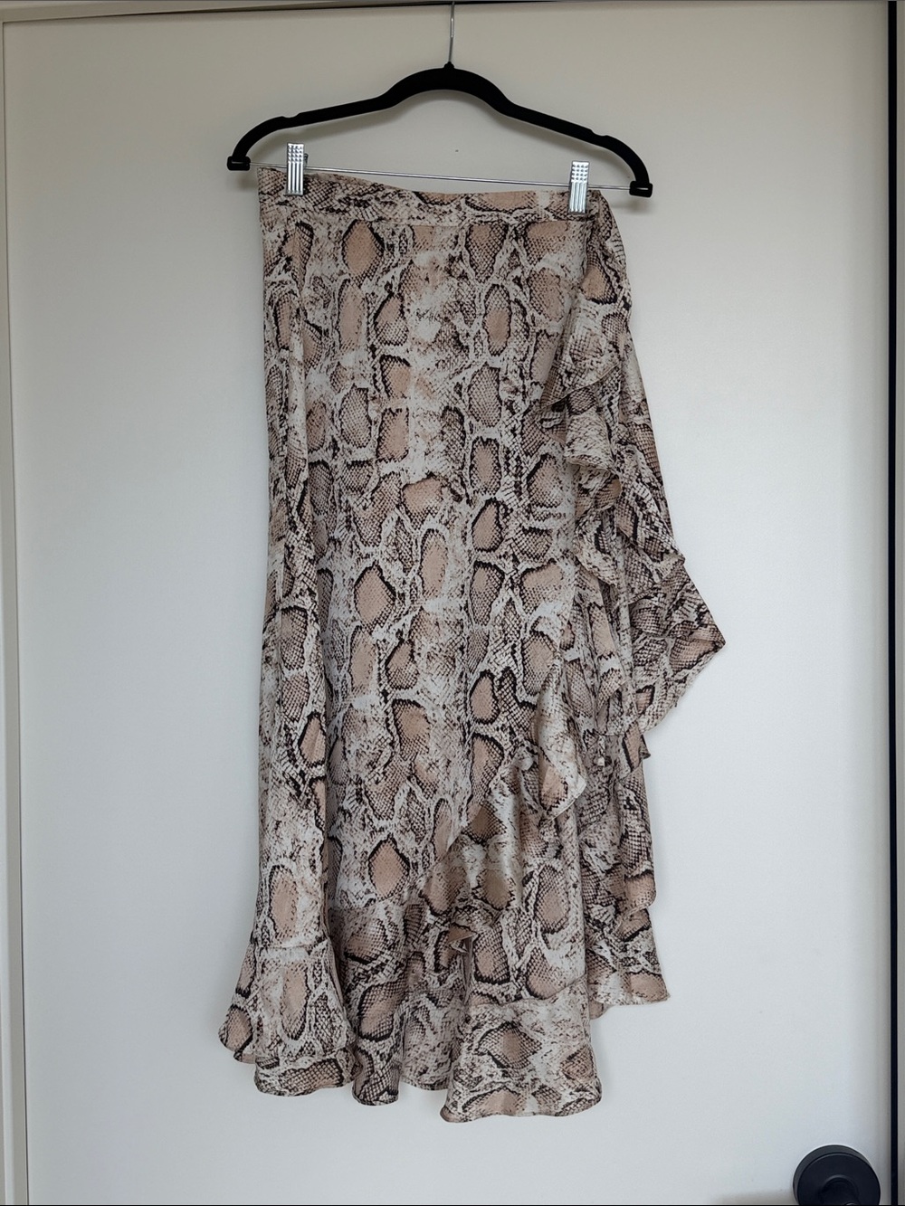 Lulu's Neutral Snake-Print Asymmetrical Ruffle Skirt
